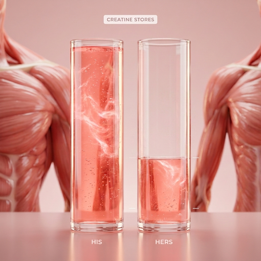 Creatine stores: HIS full, HERS only 20-30% — women have 70-80% less creatine than men