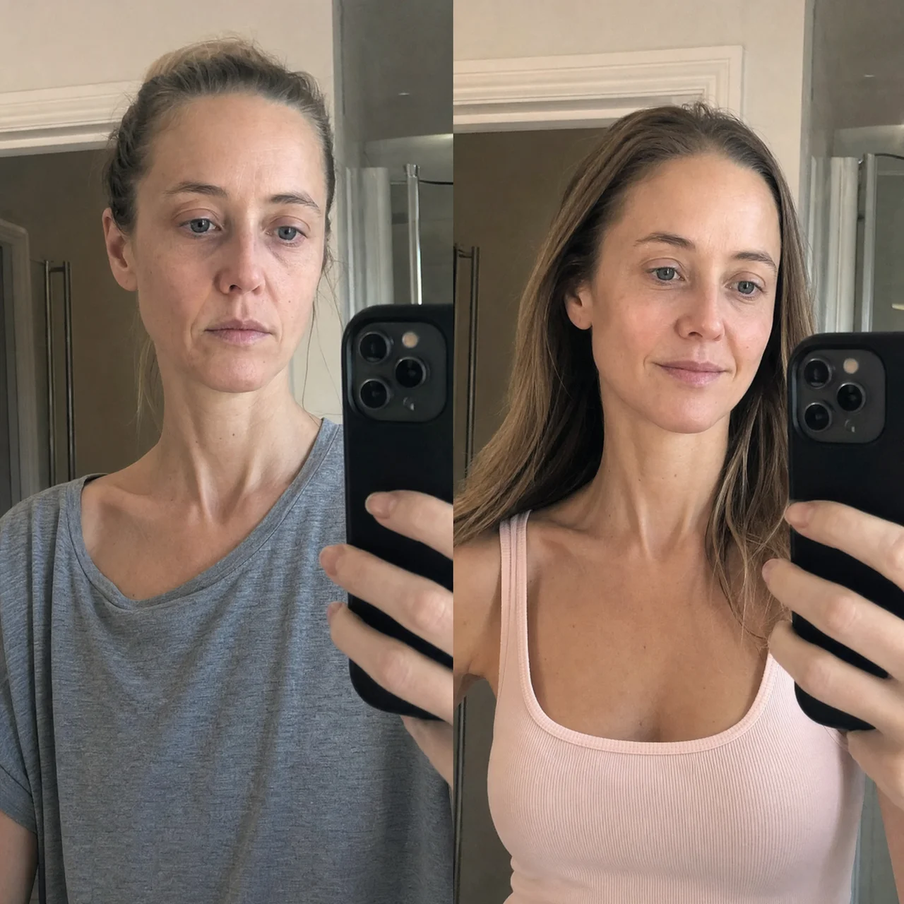 Before and after: tired skin vs plumped, glowy skin after 3 months on JUICi