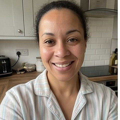 Leanne B., verified buyer, in her kitchen